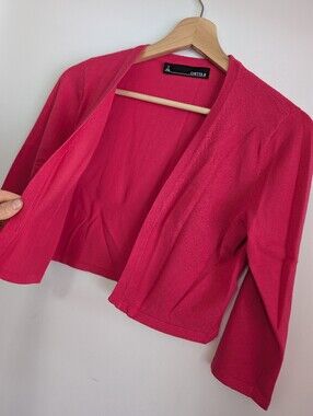 Chetta B Small Crop Cardigan Nordstrom 3/4 Sleeve Open Front Pink Knit Sweater